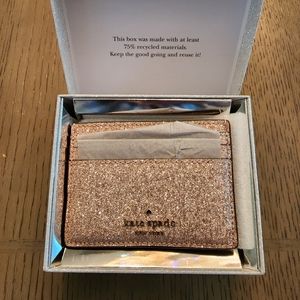 Kate Spade Glitter Small Slim Cardholder in Rose Gold, BNWT and giftable box.